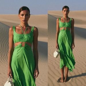Cult Gaia | Eileen Dress Fern Bright Green Cut Out Scalloped Hem Flowy Maxi XS